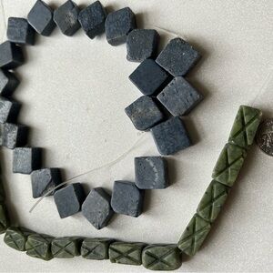 2 strings Green and Gray-Blue  Stone Beads